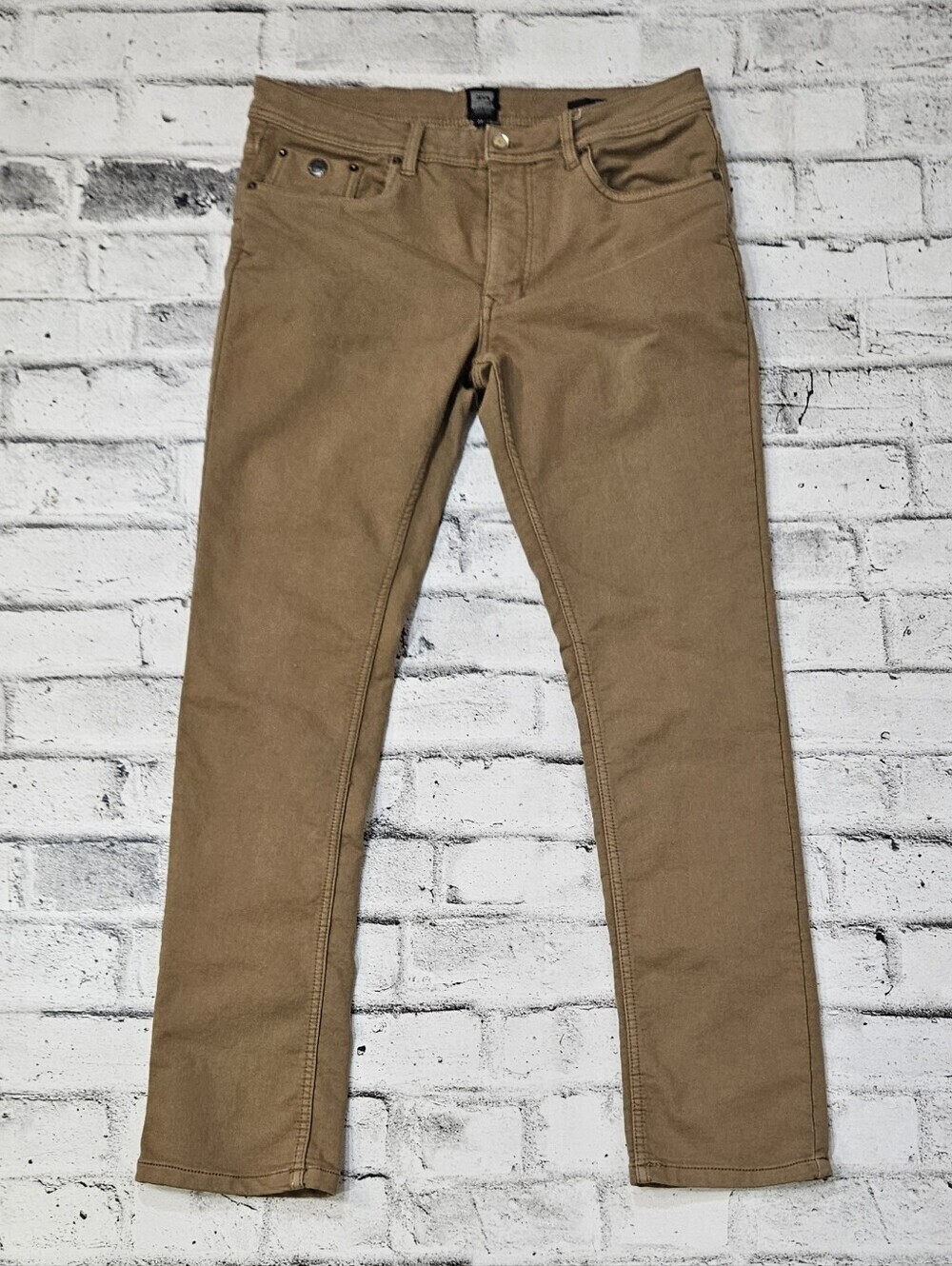Point Zero Mens Tan Slim Straight Jeans Size 33 Stretch Denim Casual Pants